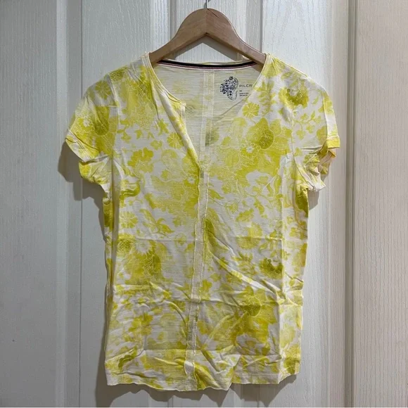 Anthropologie Pilcro Spliced-Neck Tee New Yellow White Floral Size XS ANTHRO NWT - Picture 6 of 10